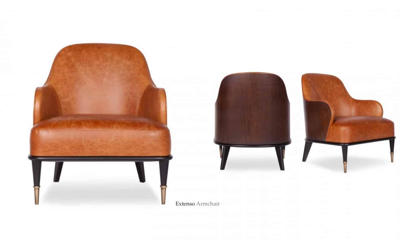 Modern lounge armchair leather upholstered