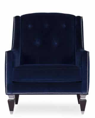 lounge armchair in royal blue velvet