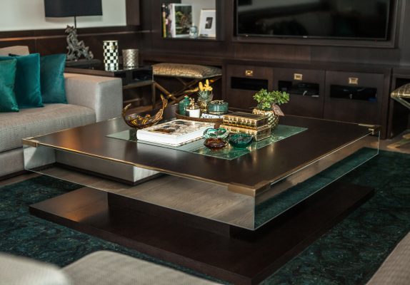 coffee table with glass and marble elements
