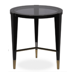 Chic Round Side Table with Brass Details and Smoked Glass Top